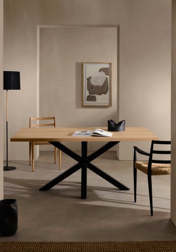 KAVE HOME rektangulrt Arya spisebord - naturlig melamin og svart stl (160x100) 