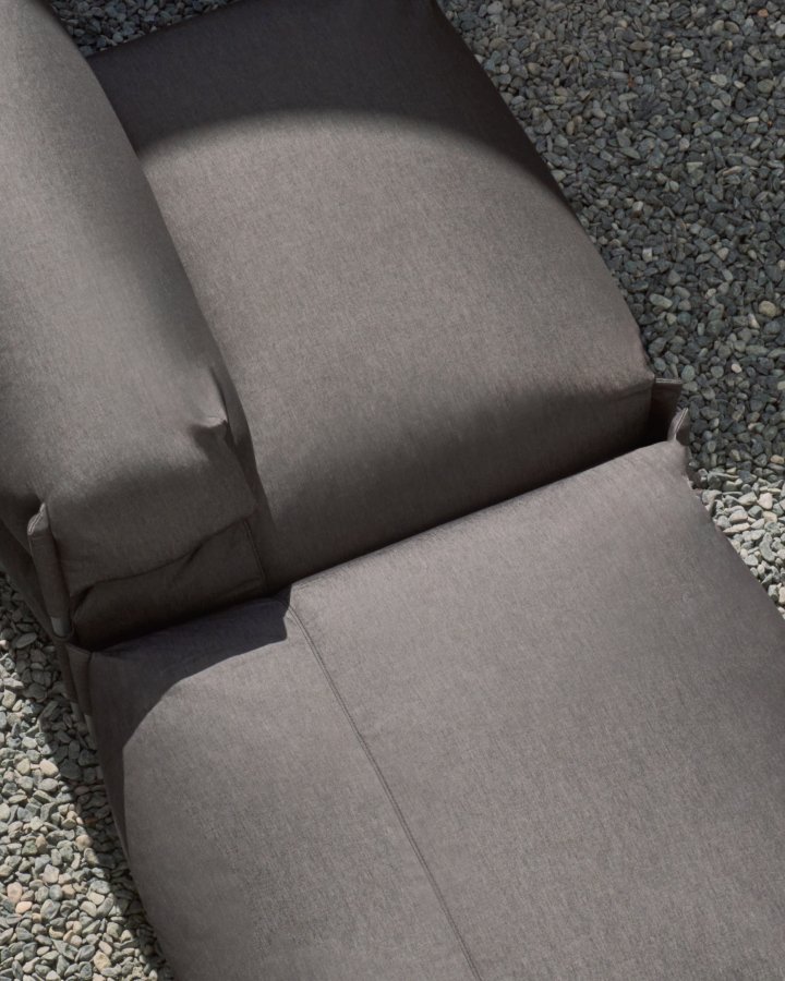 KAVE HOME Firkantet puffmodul for hagesofa - mrkegrtt stoff og svart aluminium (101x101)