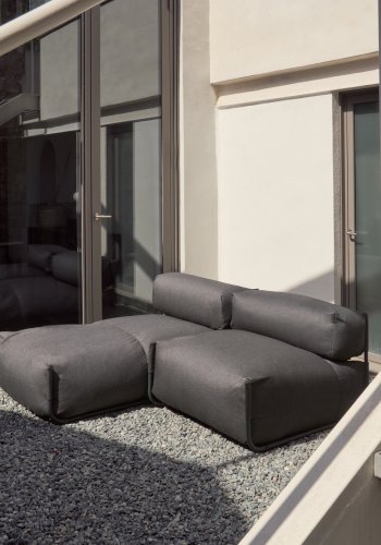 KAVE HOME Firkantet sjeselongmodul for hagesofa - m. ryggsttte - mrkegr stoff, sort aluminium (165x101) 
