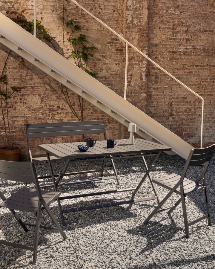 KAVE HOME Torreta hagebord, rektangulrt, sammenleggbart - mrkegr aluminium (140x70)