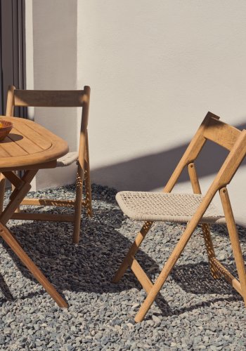 KAVE HOME Dandara hagestol, sammenleggbar - hvit snor, akasietre og stlkonstruksjon