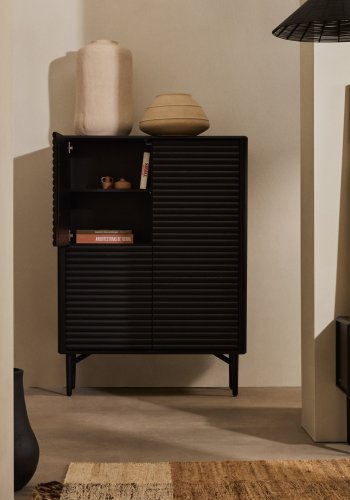 KAVE HOME Lenon hy skjenk, 4 drer heltre og sort eikefiner 104,5x144 cm FSC Mix Credit