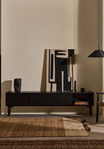 KAVE HOME Lenon TV-skap, 2 drer i heltre og svart eikefiner 200x57 cm FSC Mix Credit