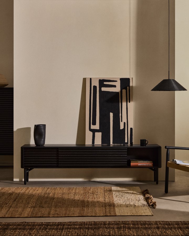 KAVE HOME Lenon TV-skap, 2 drer i heltre og svart eikefiner 200x57 cm FSC Mix Credit