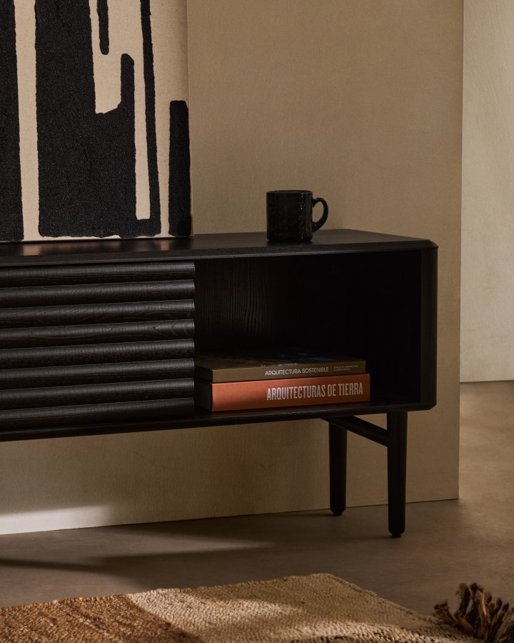 KAVE HOME Lenon TV-skap, 2 drer i heltre og svart eikefiner 200x57 cm FSC Mix Credit