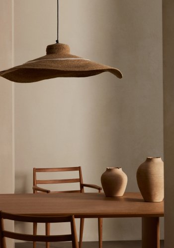 KAVE HOME Albenya taklampe, rund - hvit bomull og naturlig sjgress (90)