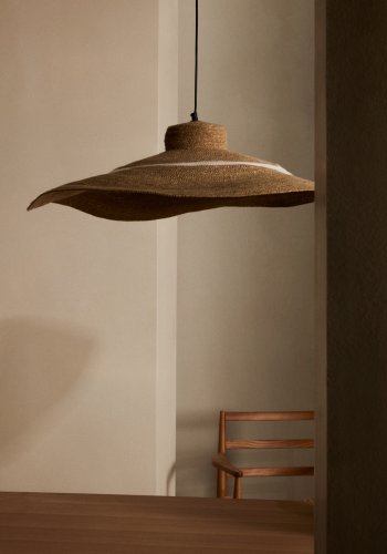 KAVE HOME Albenya taklampe, rund - hvit bomull og naturlig sjgress (90)