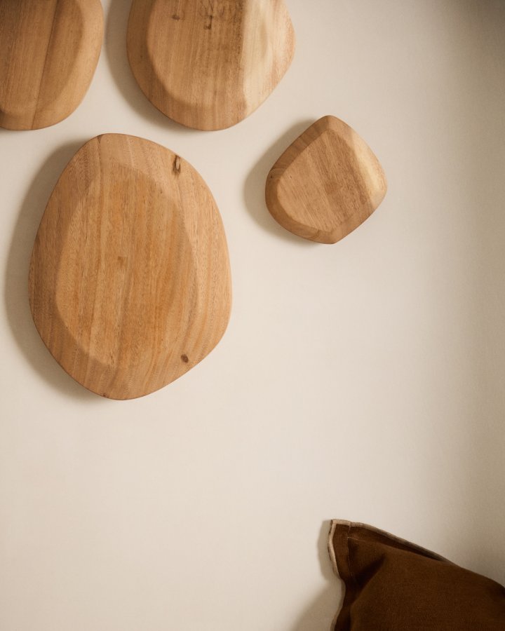 KAVE HOME Selem veggdekorasjon, kologisk - naturlig mungurtre (sett med 4)