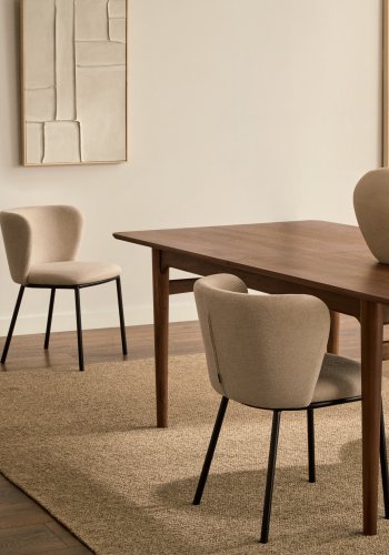 KAVE HOME Ciselia spisestuestol - beige chenillestoff og sort stl