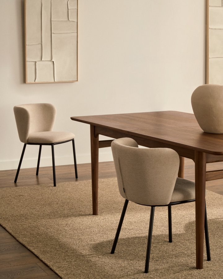 KAVE HOME Ciselia spisestuestol - beige chenillestoff og sort stl