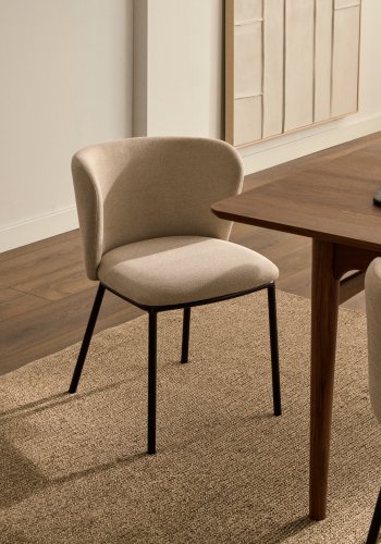 KAVE HOME Ciselia spisestuestol - beige chenillestoff og sort stl