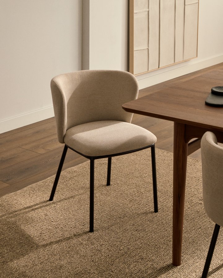 KAVE HOME Ciselia spisestuestol - beige chenillestoff og sort stl