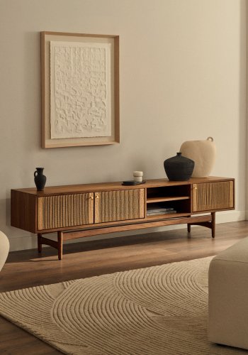 KAVE HOME Elan TV-bord, m. 3 drer og 1 hylle - naturlig tau, finer og valntttre (200x50) 