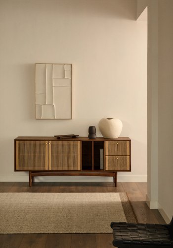 KAVE HOME Nifelia jacquardteppe i beige ull, 160 x 230 cm