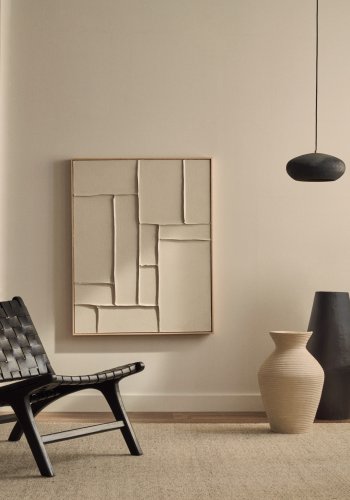 KAVE HOME Klis hvitt linbilde med geometriske former, 80 x 100 cm