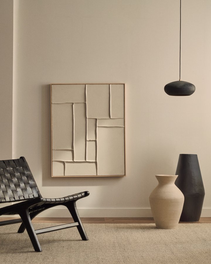 KAVE HOME Klis hvitt linbilde med geometriske former, 80 x 100 cm