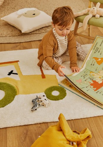 KAVE HOME Pecky beige, 100 % bomullsteppe med traktorfunksjon, 90 x 150 cm