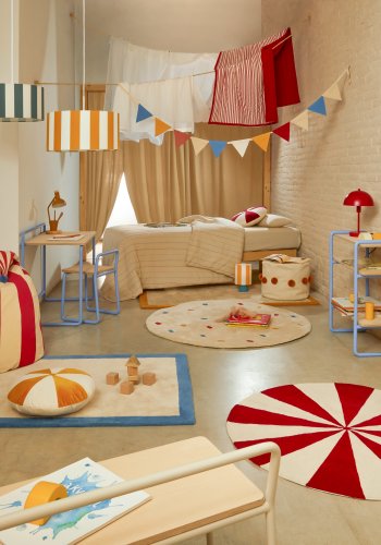 KAVE HOME Wirla beige og rd, 100 % bomullsteppe, 100 cm