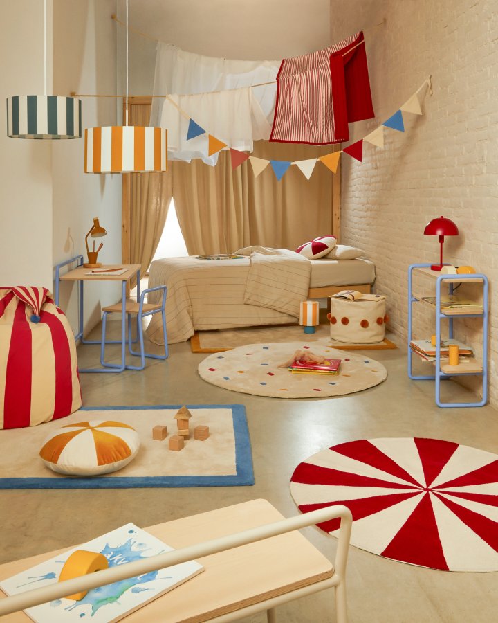 KAVE HOME Wirla beige og rd, 100 % bomullsteppe, 100 cm