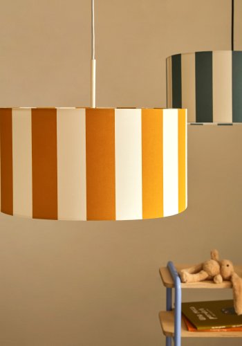 KAVE HOME Ciral taklampeskjerm for barn, rund - gule og hvite striper stoff (40)