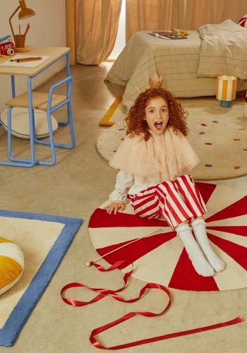 KAVE HOME Wirla beige og rd, 100 % bomullsteppe, 100 cm