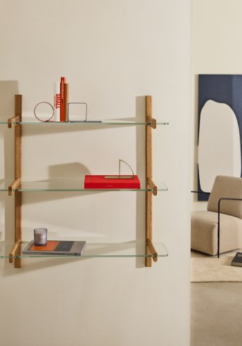 KAVE HOME Sitra modulhylle, 3 glasshyller og FSC Mix Credit heltre eik, 90 cm