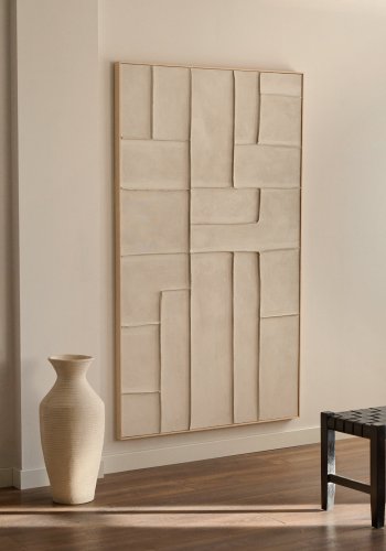 KAVE HOME Klis hvitt linbilde med geometriske former, 120 x 200 cm