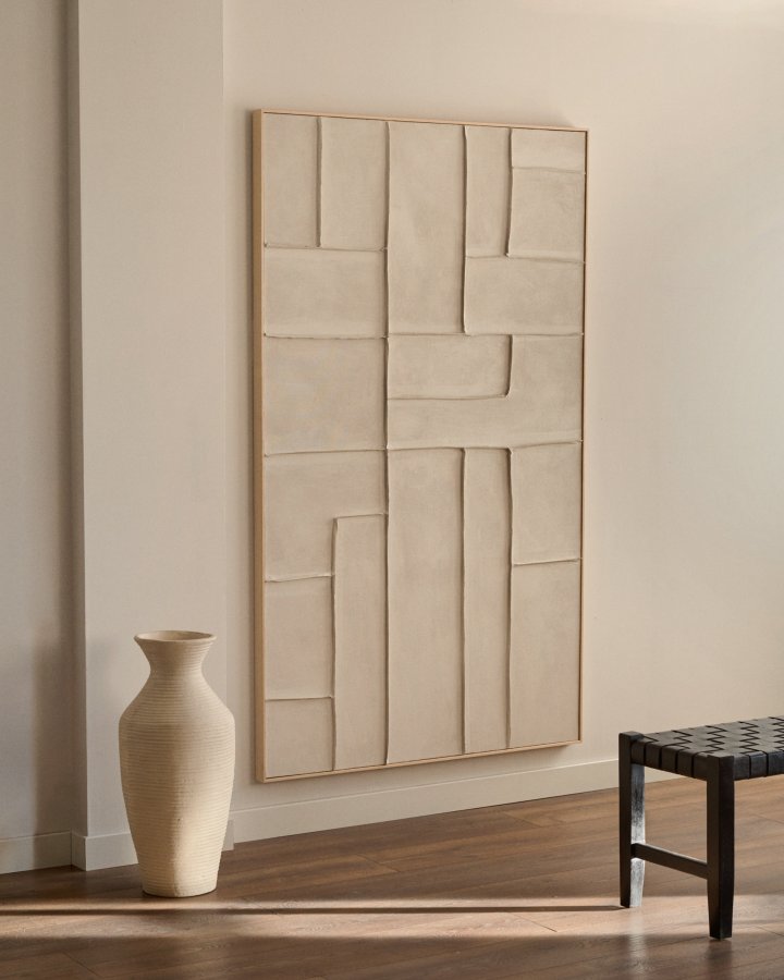 KAVE HOME Klis hvitt linbilde med geometriske former, 120 x 200 cm