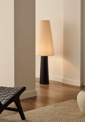 KAVE HOME Senni bordlampe - natur stof og sort metal