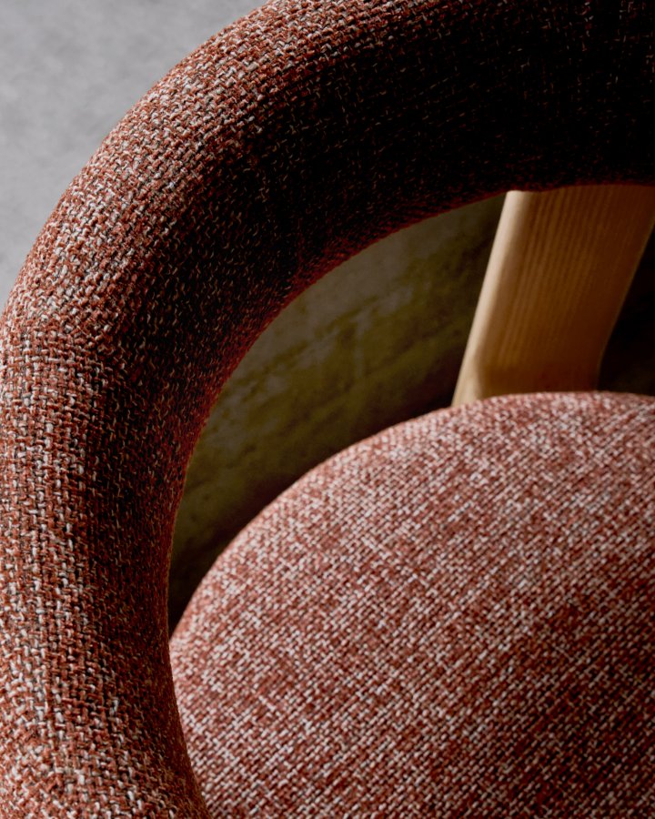 KAVE HOME spisestuestol i granitt - terracotta chenille og naturlig ask