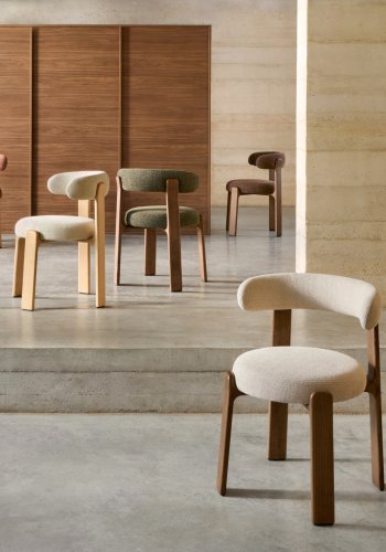 KAVE HOME spisestuestol i granitt - terracotta chenille og naturlig ask