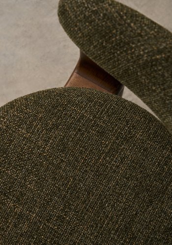 KAVE HOME Granitt 3-bent spisebordsstol, m. armlener - grnn chenille og valntt finish asketre