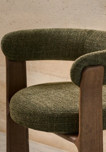KAVE HOME Granitt 3-bent spisebordsstol, m. armlener - grnn chenille og valntt finish asketre