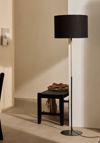 KAVE HOME Canar gulvlampe - sort bomuld, rattan og metal