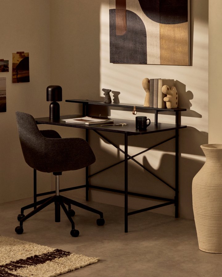 KAVE HOME Galatia konsollbord, m. 1 hylle - svart melamin og svart metall (120x64,5)