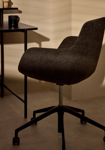 KAVE HOME Tissiana skrivebordsstol, m armlener, hjul, justerbar h�yde - m�rkegr� stoff og aluminium