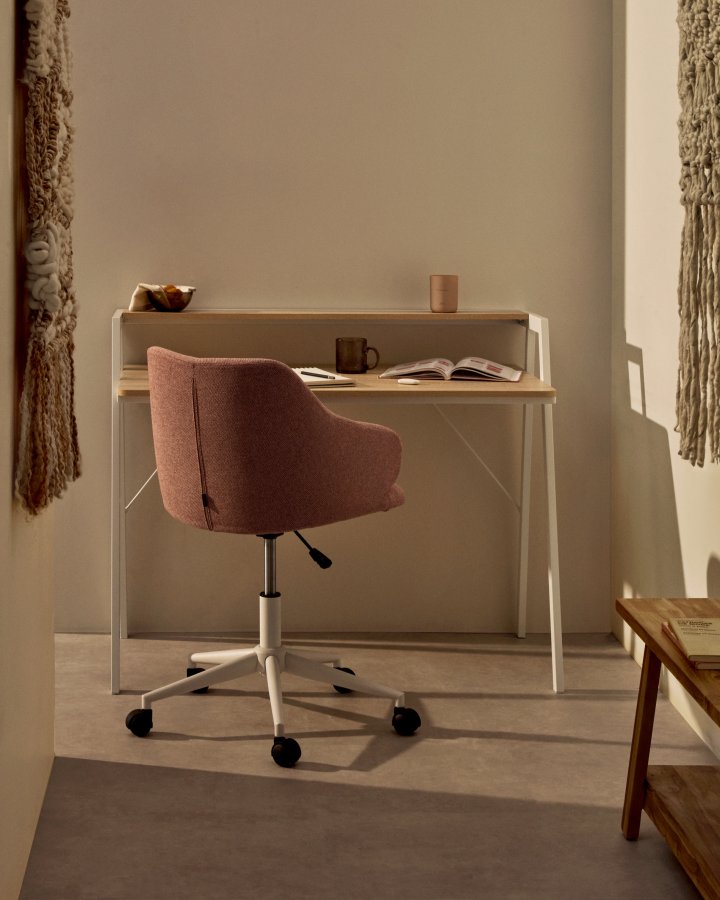 KAVE HOME rektangulrt Aarhus skrivebord med hylle - naturlig melamin og hvitt stl (114,5x60)