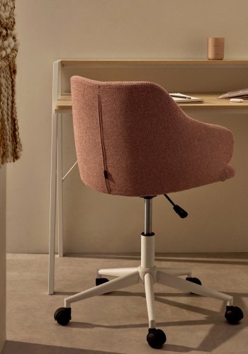 KAVE HOME Einara kontorstol, med armlener - rosa stoff og polypropylen