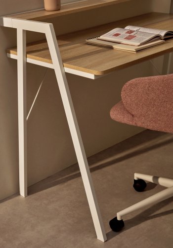 KAVE HOME rektangulrt Aarhus skrivebord med hylle - naturlig melamin og hvitt stl (114,5x60)