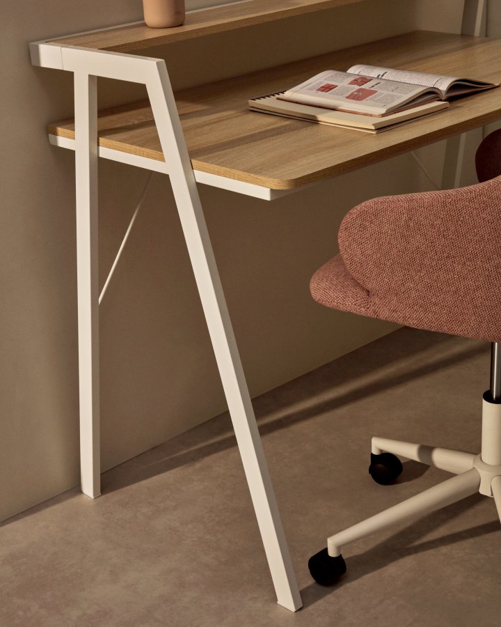 KAVE HOME rektangulrt Aarhus skrivebord med hylle - naturlig melamin og hvitt stl (114,5x60)