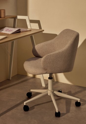 KAVE HOME Einara kontorstol, med armlener - lys gr stoff og polypropylen