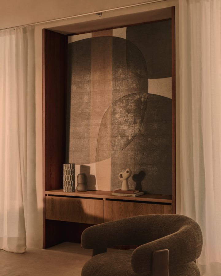 KAVE HOME Tonol, brunt abstrakt lerret, 180 x 140 cm