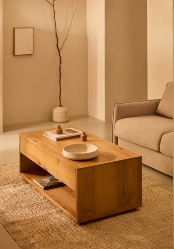KAVE HOME Alguema heve-senke sofabord, m. oppbevaring - naturlig eikefiner    (120x60)
