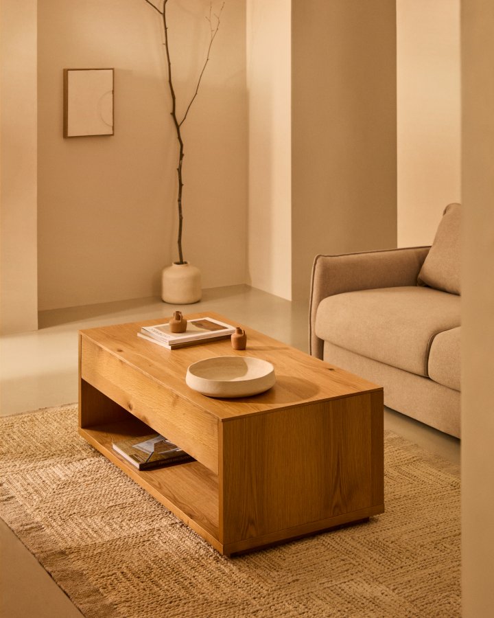 KAVE HOME Alguema heve-senke sofabord, m. oppbevaring - naturlig eikefiner    (120x60)