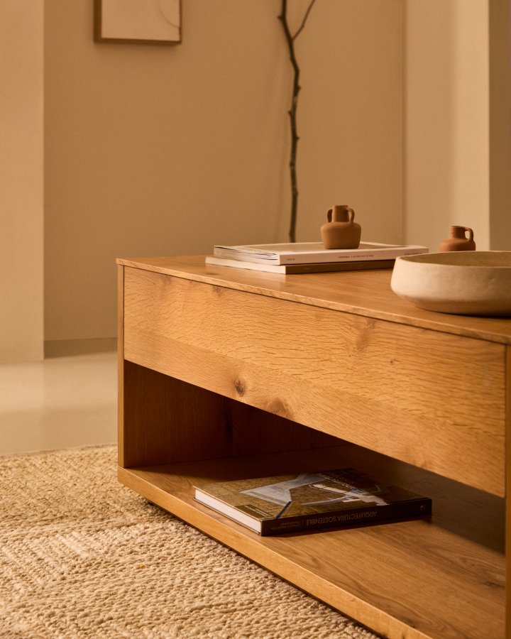 KAVE HOME Alguema heve-senke sofabord, m. oppbevaring - naturlig eikefiner    (120x60)