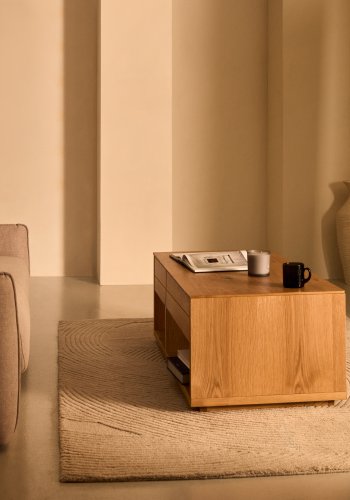 KAVE HOME Alguema salongbord 2 skuffer i eikefiner med naturlig overflate 140 x 60 cm