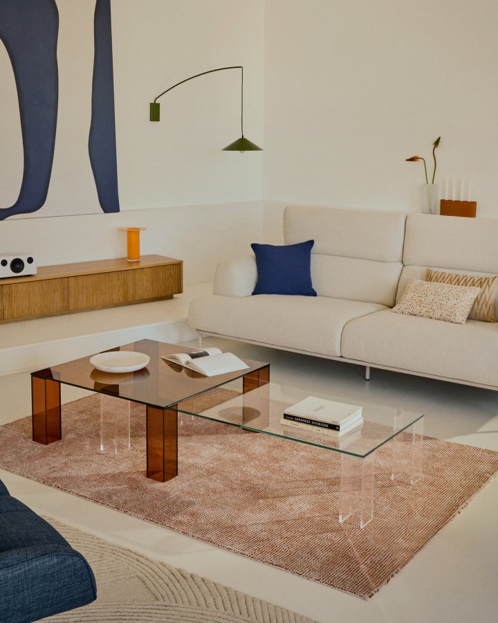 KAVE HOME Adularia gjennomsiktig salongbord i herdet glass, 140 x 60 cm