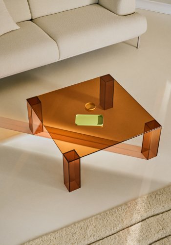 KAVE HOME Adularia brunt sidebord laget av herdet glass, 85 x 85 cm