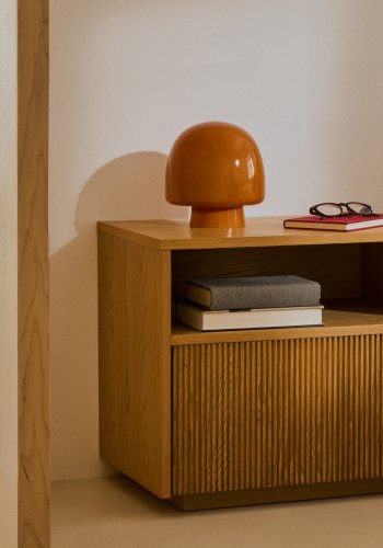 KAVE HOME Reig bordlampe, rund - oransje glass (20)