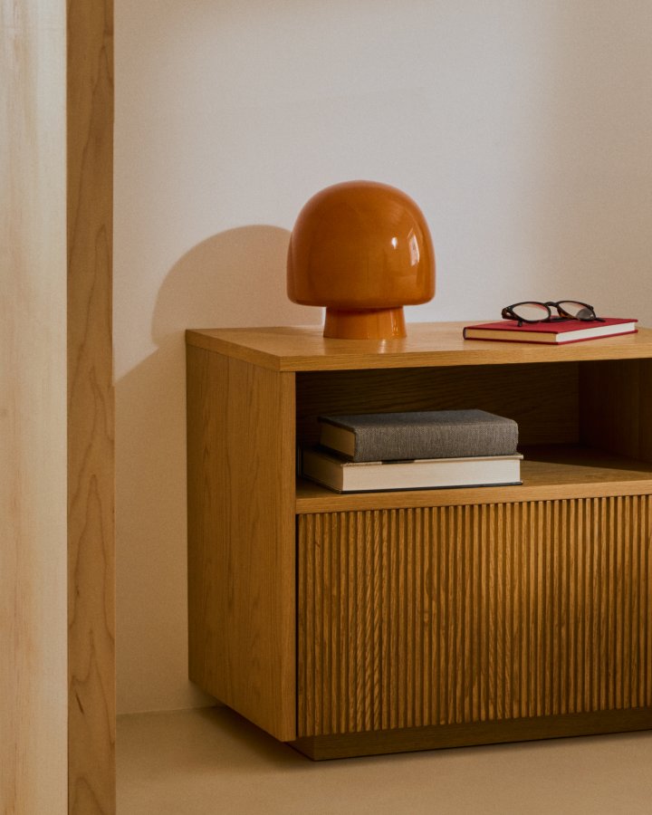 KAVE HOME Reig bordlampe, rund - oransje glass (20)